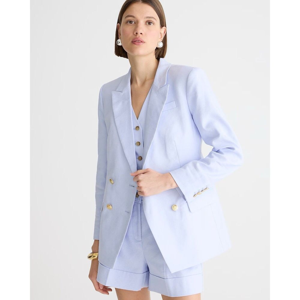 NWT 2024 J Crew Greta Blazer Stretch Linen Blend 18 PeriBreeze Blue Gold Button‎ - Picture 13 of 16